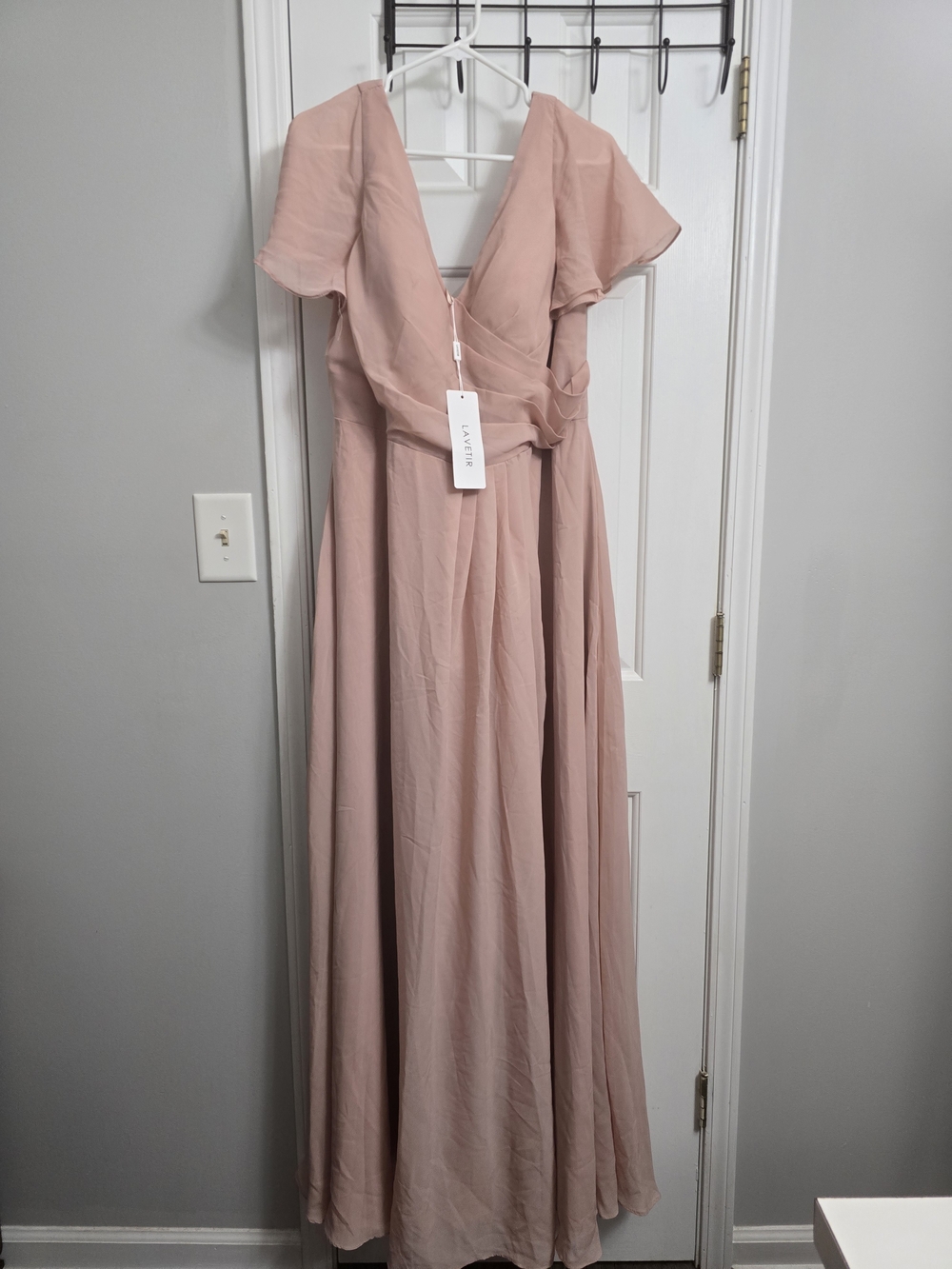 Blush Pink Wrap Maxi Dress with Flutter Sleeves